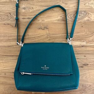 Kate Spade Pebbled Leather Crossbody Teal Flap Zip Pocket Bag